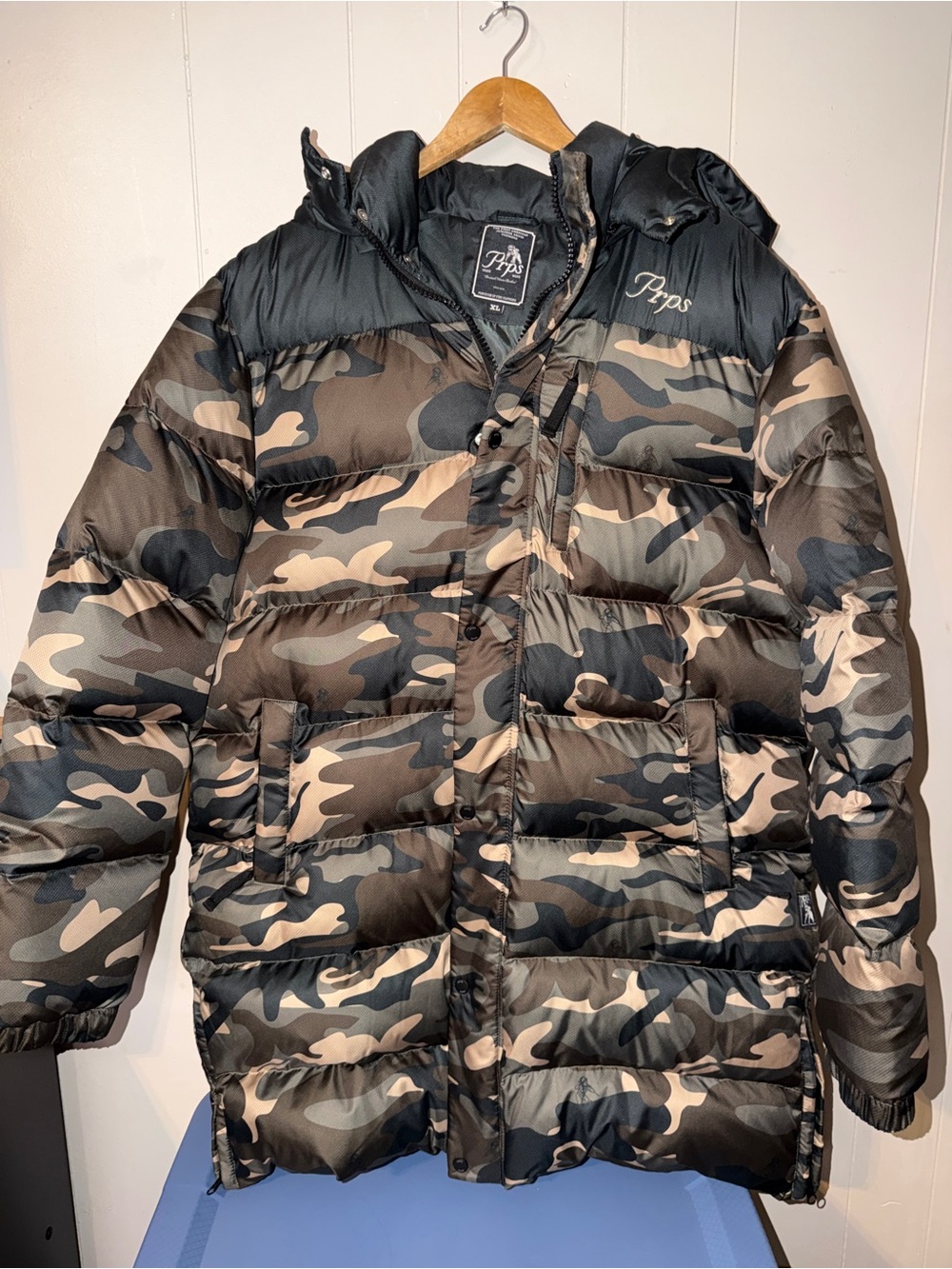PRPS Men's Camouflage Puffer Jacket in Brown and Black